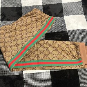 Gucci Brown Monogram Sweatpants with Green & Red Stripe